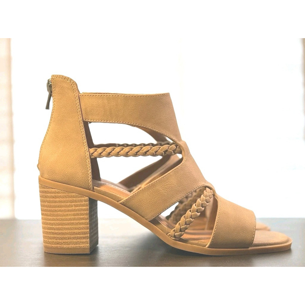 Lucky Brand Strappy Braided Caged Block Heels Sandals 9.5 M TAUPE - Picture 9 of 14